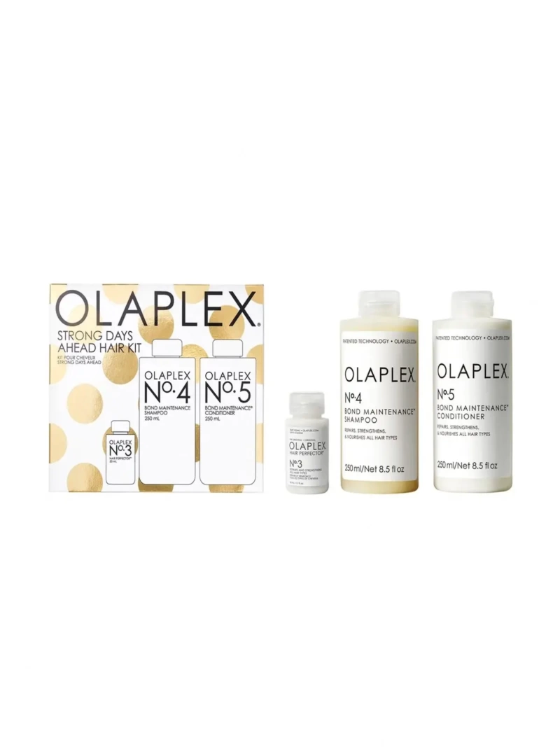 Le Coffret OLAPLEX N°3-N°4-N°5 Strong Days Ahead Kit, est une introduction à la marque pour un résultat optimal!